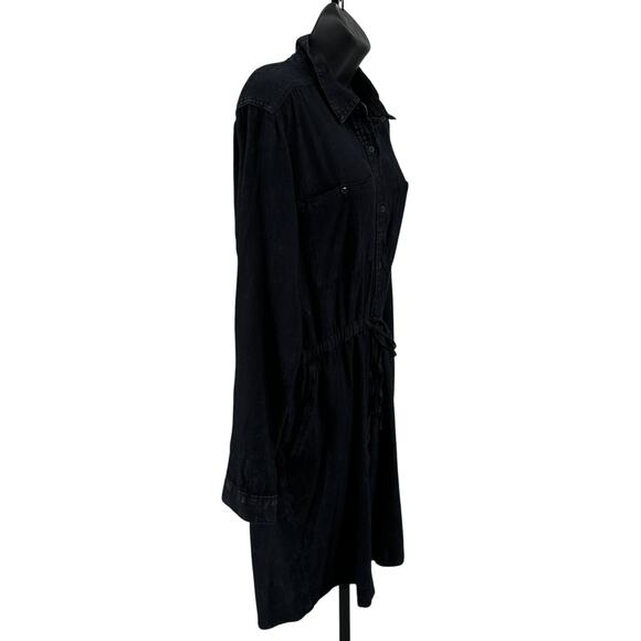 Calvin Klein Jeans Denim Shirt Dress WMNS XL Mini Button Up Black Long Sleeves - Picture 1 of 9